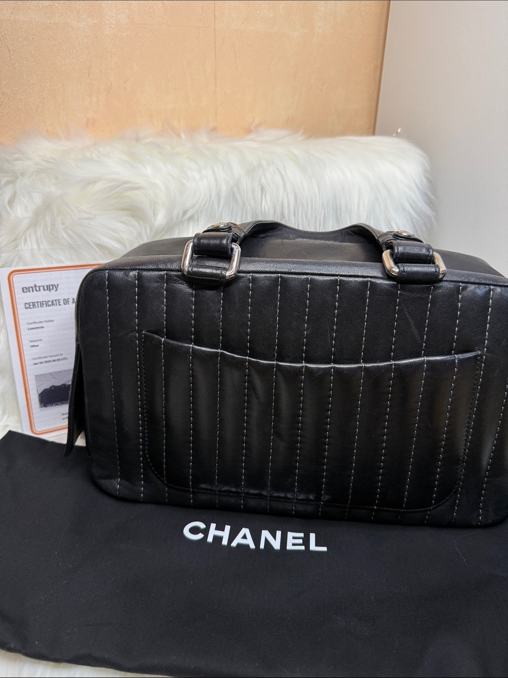 CHANEL Black Quilted Leather Top-Handle Bag